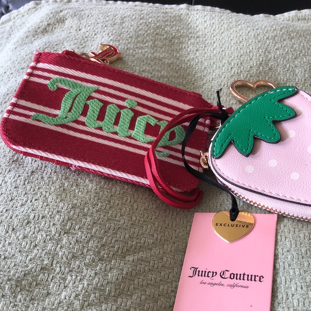 Juicy Couture Red Stripe Cardholder with Pink Strawberry Charm